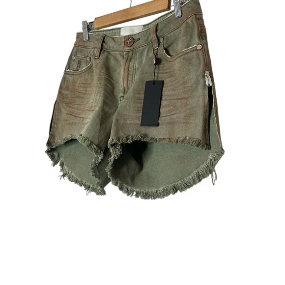One Teaspoon Jean Shorts Women 26 Green GoldDistressed summer Vacation‎ New
